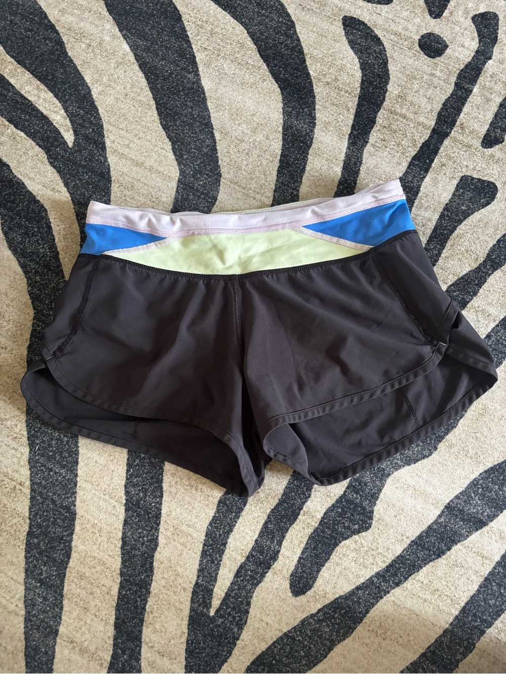 lululemon athletica Black Athletic Shorts with Blue and Light Green Waistband